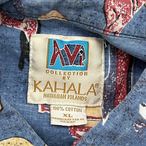 VINTAGE AVI BY KAHALA BLUE GRAPHIC HAWAIIAN BUTTON DOWN SHIRT MENS XL - Picture 8 of 8